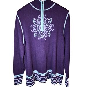 Cabelas Womens Wool Blend Striped‎ Knit Pullover Sweater Purple Blue Size 2XL